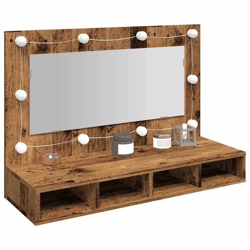 Dulap cu oglindă și LED, lemn vechi, 90x31,5x62 cm