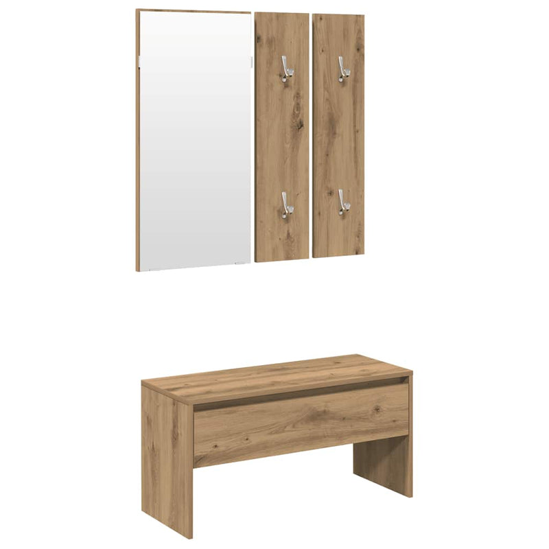 Set de mobilier pentru hol din lemn de stejar artizanal