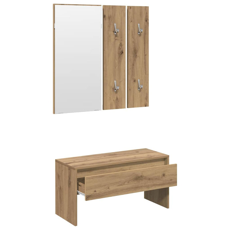 Set de mobilier pentru hol din lemn de stejar artizanal