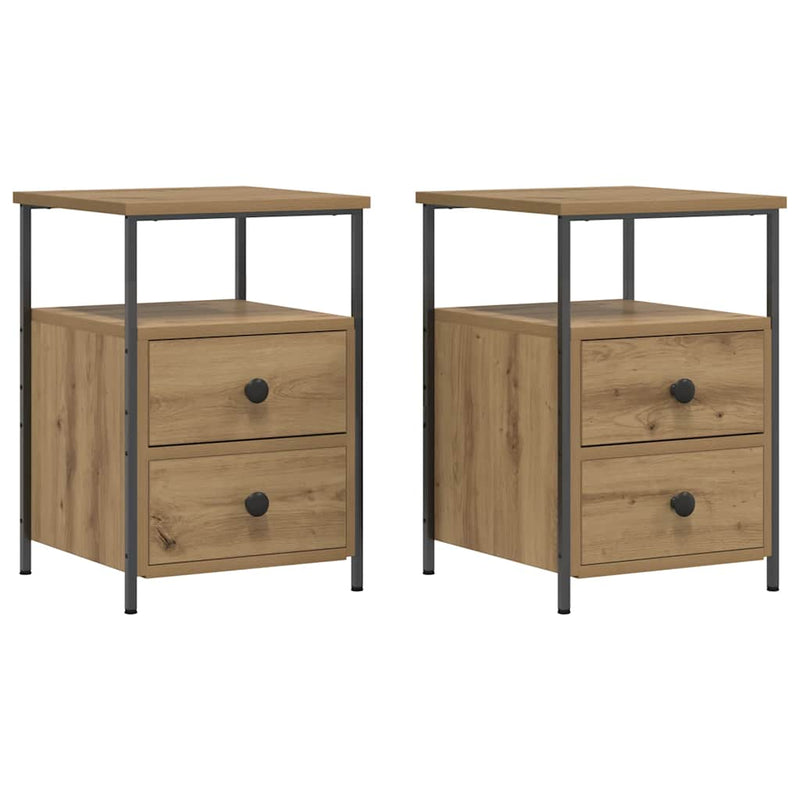 Noptiere 2 buc. stejar artizanal, 34x35,5x50 cm, lemn prelucrat