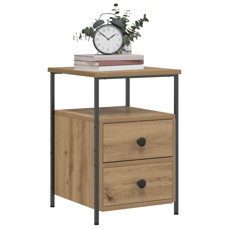 Noptiere 2 buc. stejar artizanal, 34x35,5x50 cm, lemn prelucrat