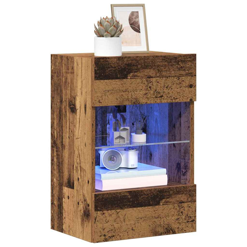 Comode de perete cu lumini LED pentru TV 2 buc. lemn vechi 40x30x60,5 cm