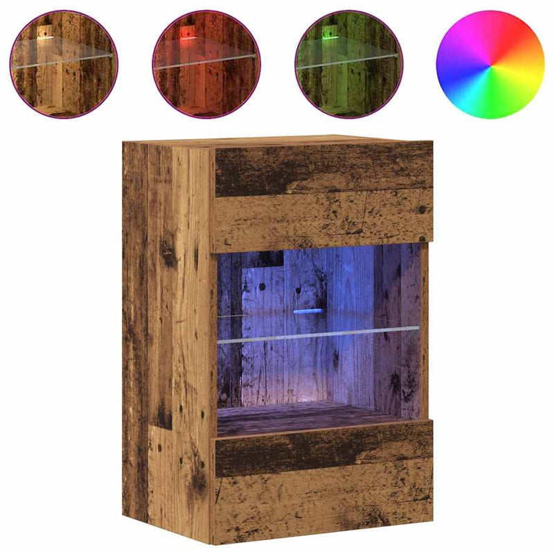 Comode de perete cu lumini LED pentru TV 2 buc. lemn vechi 40x30x60,5 cm