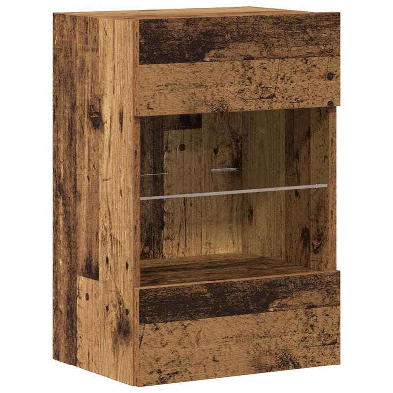 Comode de perete cu lumini LED pentru TV 2 buc. lemn vechi 40x30x60,5 cm