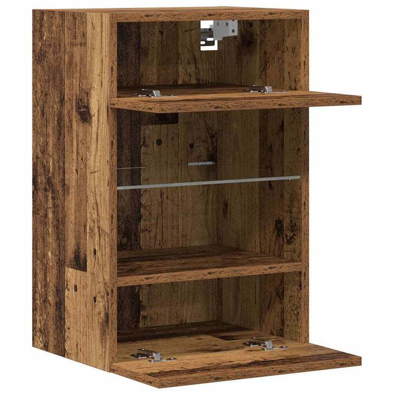 Comode de perete cu lumini LED pentru TV 2 buc. lemn vechi 40x30x60,5 cm