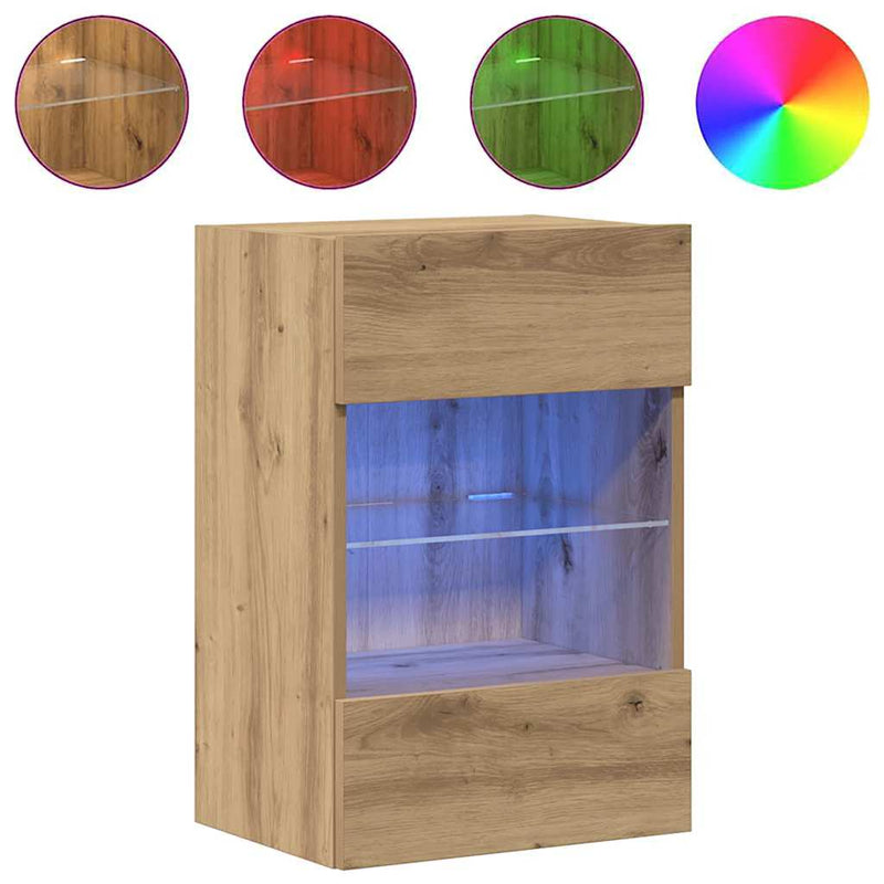 Comode de perete cu lumini LED pentru TV, 2 buc. Stejar artizanal 40x30x60,5 cm