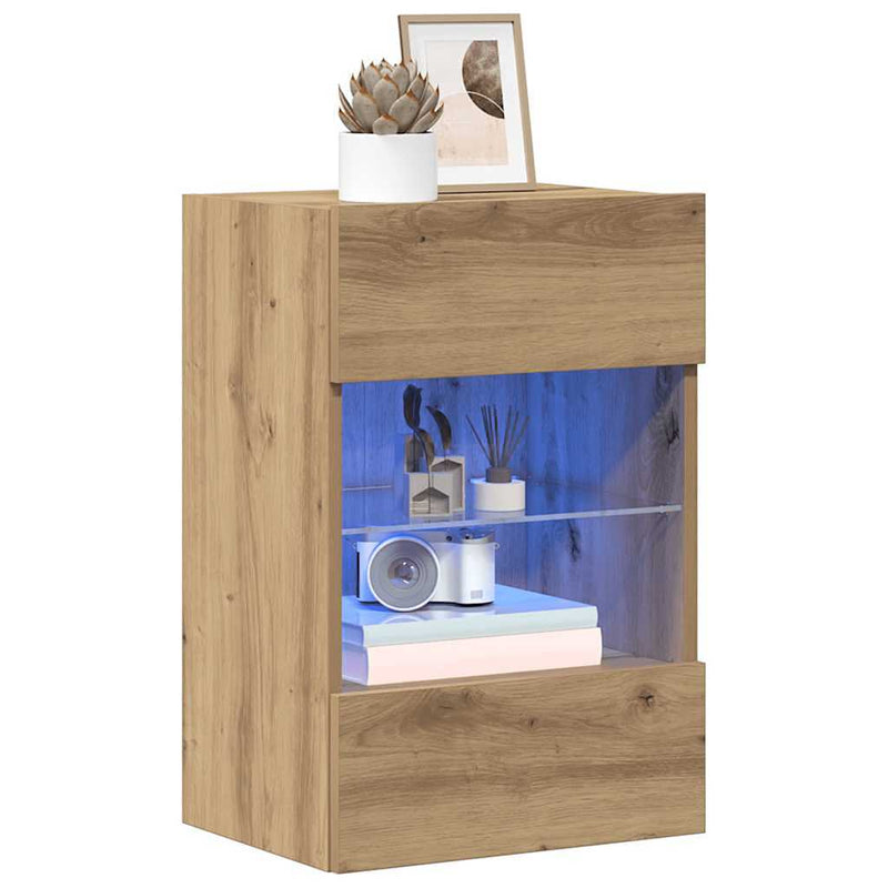 Comode de perete cu lumini LED pentru TV, 2 buc. Stejar artizanal 40x30x60,5 cm