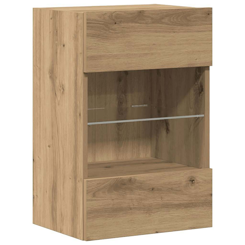 Comode de perete cu lumini LED pentru TV, 2 buc. Stejar artizanal 40x30x60,5 cm