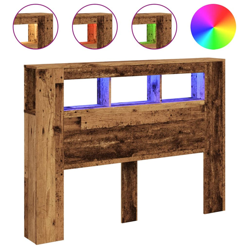 Tăblie pat cu LED lemn vechi 140x18,5x103,5 cm lemn prelucrat