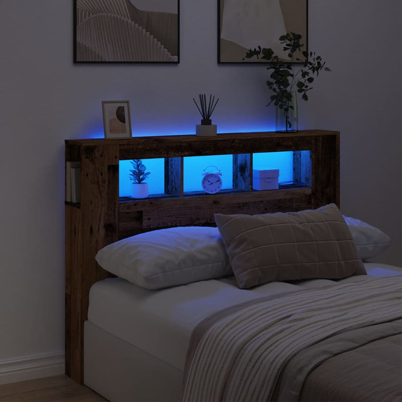 Tăblie pat cu LED lemn vechi 140x18,5x103,5 cm lemn prelucrat