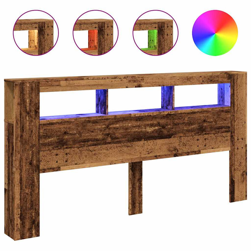 Tăblie pat cu LED lemn vechi 200x18,5x103,5 cm lemn prelucrat
