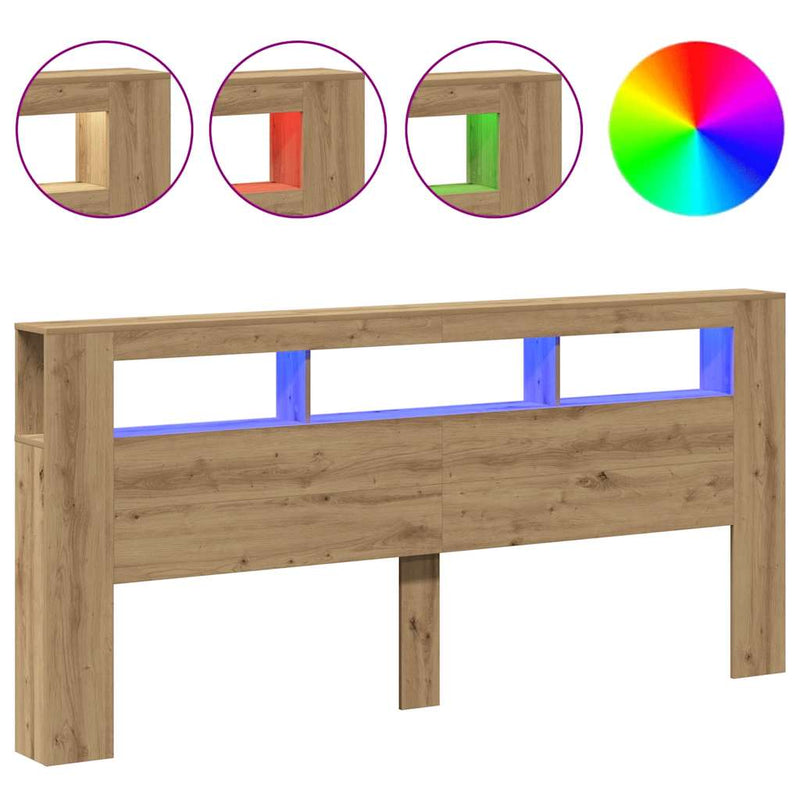 Tăblie de pat cu LED, stejar artizanal, 220x18,5x103,5 cm, lemn