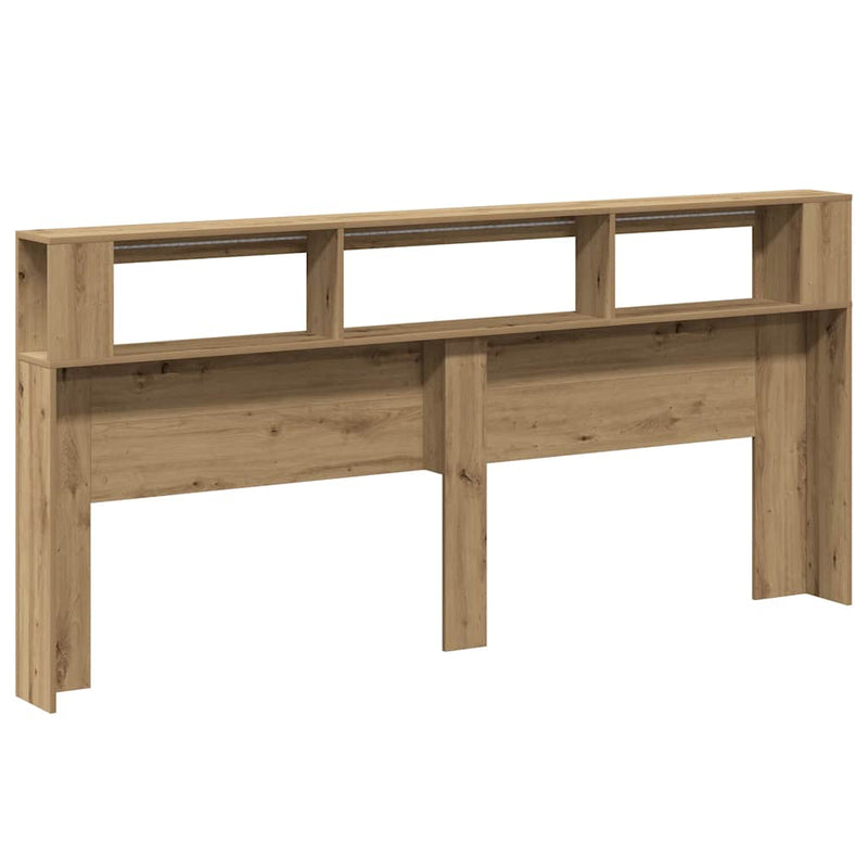 Tăblie de pat cu LED, stejar artizanal, 220x18,5x103,5 cm, lemn