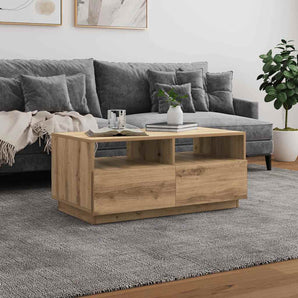 Măsuță de cafea cu lumini LED, stejar artizanal, 90x49x40 cm
