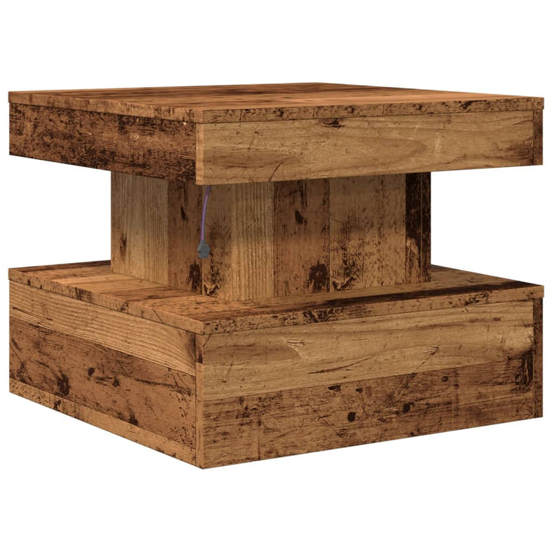 Măsuță de cafea cu lumini LED, lemn vechi, 50x50x40 cm