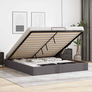 Cadru pat otoman fără saltea gri 200x200 cm piele artificială