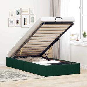 Cadru de pat otoman fără saltea verde închis 90x200 cm catifea