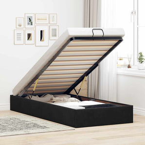 Cadru de pat otoman fără saltea Negru 100x200 cm catifea
