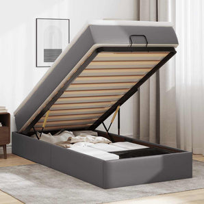 Cadru de pat otoman cu saltea gri 80x200cm piele artificială