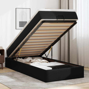 Cadru de pat otoman cu saltea neagră 90x190cm piele artificială