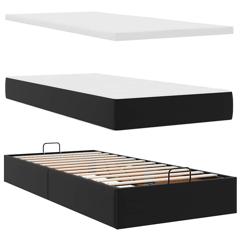 Cadru de pat otoman cu saltea neagră 90x200cm piele artificială