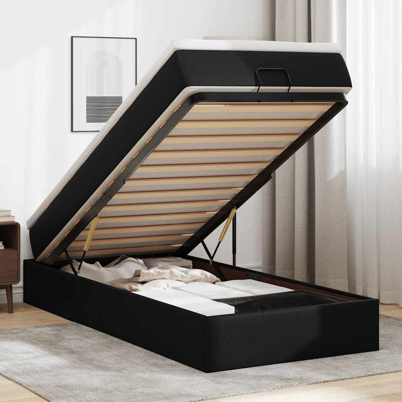 Cadru de pat otoman cu saltea neagră 90x200cm piele artificială