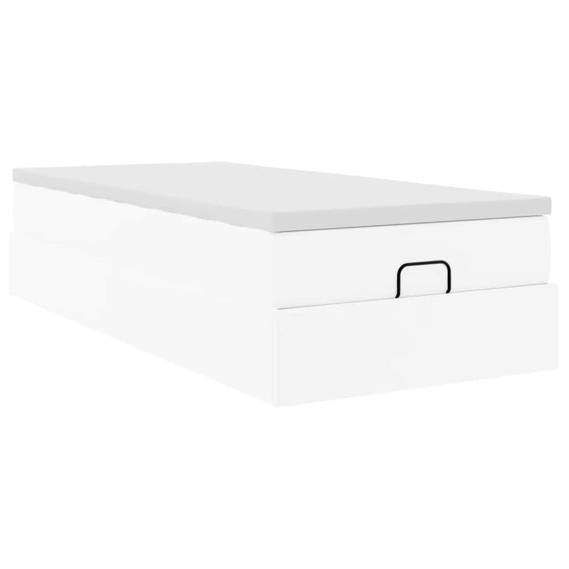 Cadru de pat otoman cu saltea alb 100x200cm piele artificială