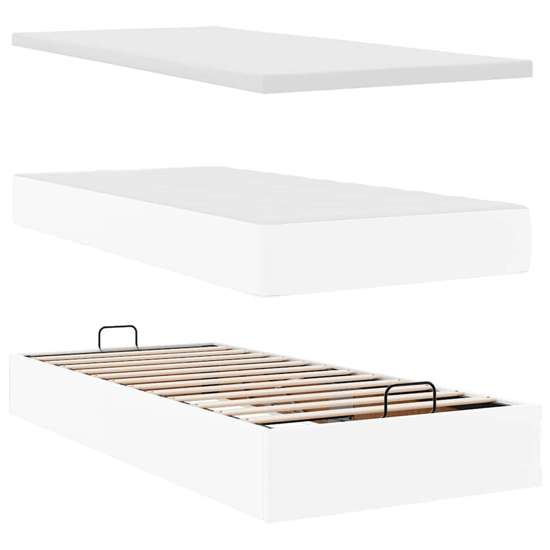 Cadru de pat otoman cu saltea alb 100x200cm piele artificială