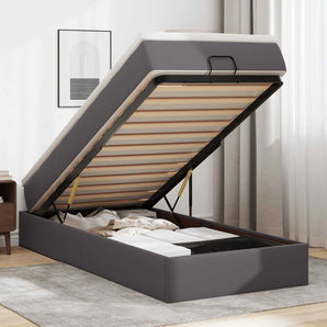 Cadru de pat otoman cu saltea gri 100x200cm piele artificială