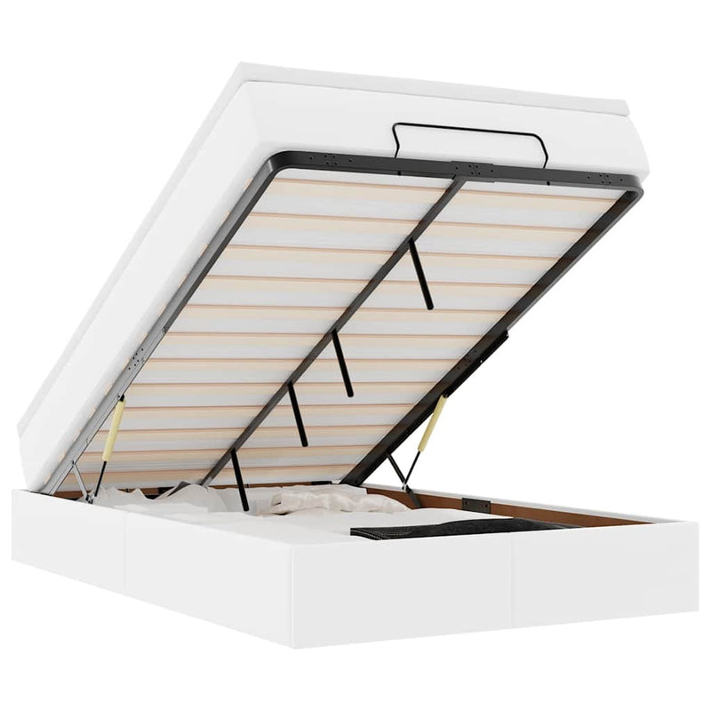 Cadru de pat otoman cu saltea alb 120x200cm piele artificială