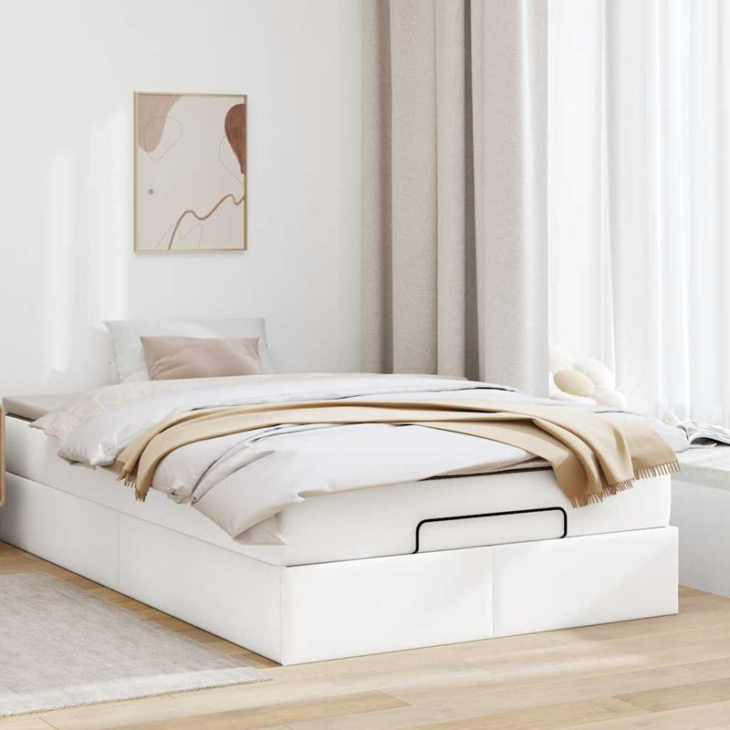Cadru de pat otoman cu saltea alb 120x200cm piele artificială