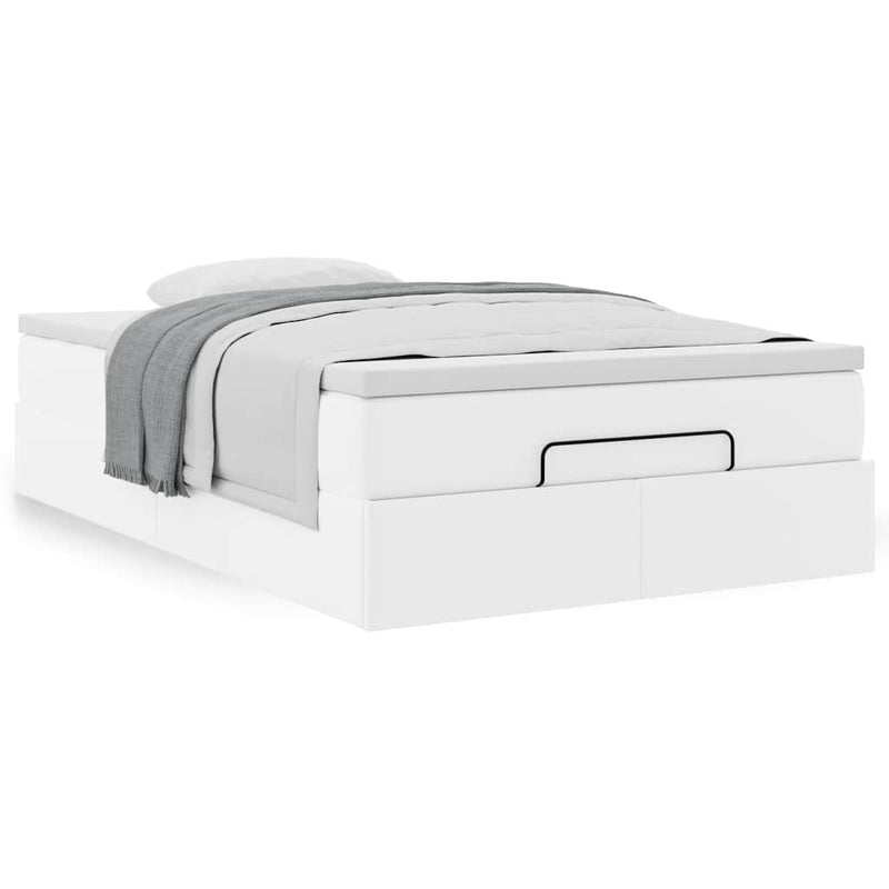 Cadru de pat otoman cu saltea alb 120x200cm piele artificială