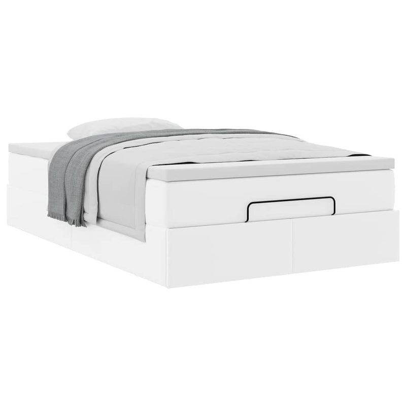 Cadru de pat otoman cu saltea alb 120x200cm piele artificială