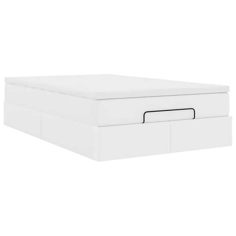 Cadru de pat otoman cu saltea alb 120x200cm piele artificială