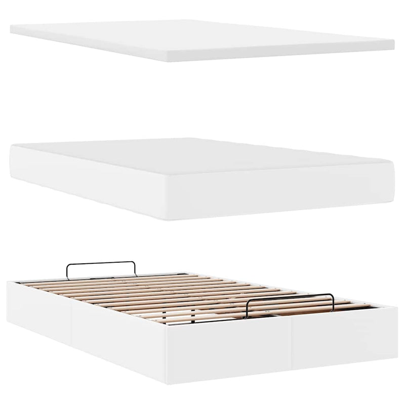 Cadru de pat otoman cu saltea alb 120x200cm piele artificială