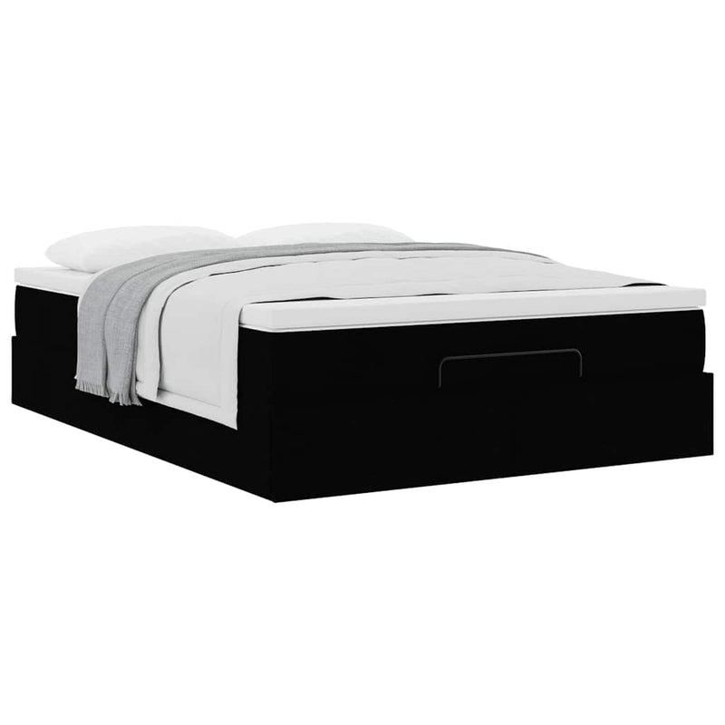 Cadru pat otoman cu saltea neagră 140x200cm piele artificială