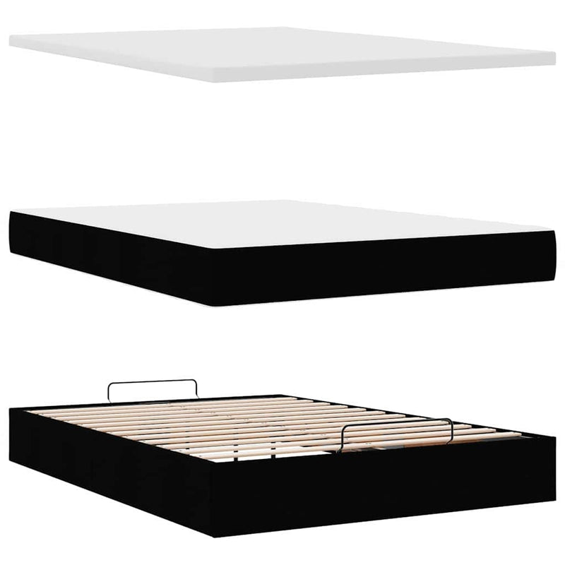 Cadru pat otoman cu saltea neagră 140x200cm piele artificială