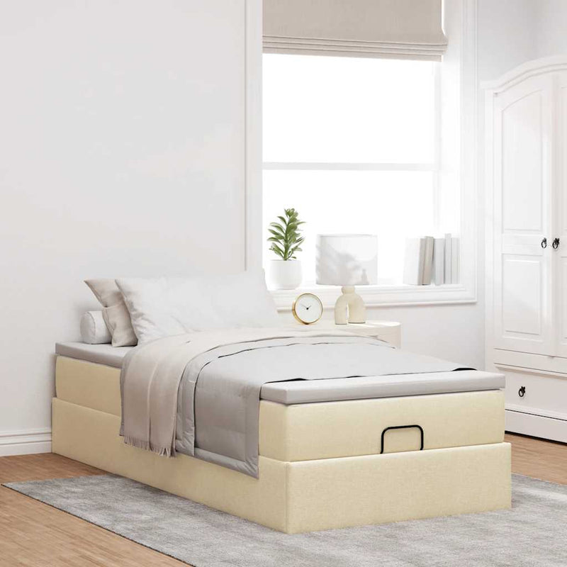 Cadru de pat otoman cu saltea crem 90x200cm stofa