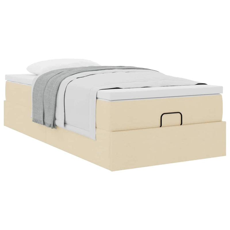 Cadru de pat otoman cu saltea crem 90x200cm stofa