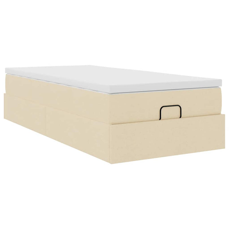 Cadru de pat otoman cu saltea crem 90x200cm stofa