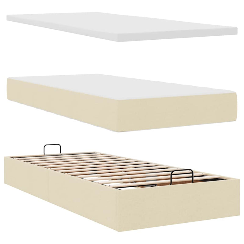 Cadru de pat otoman cu saltea crem 90x200cm stofa
