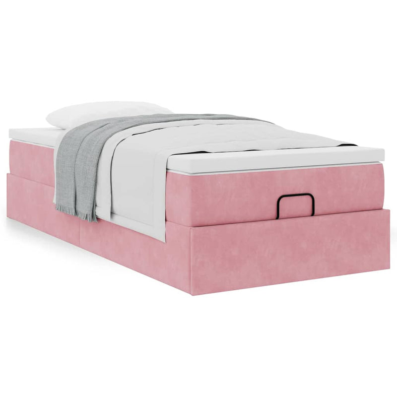 Cadru de pat otoman cu saltea, catifea roz 80x200cm