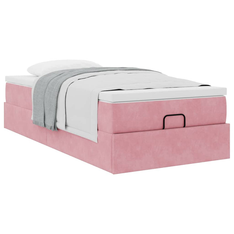 Cadru de pat otoman cu saltea, catifea roz 80x200cm