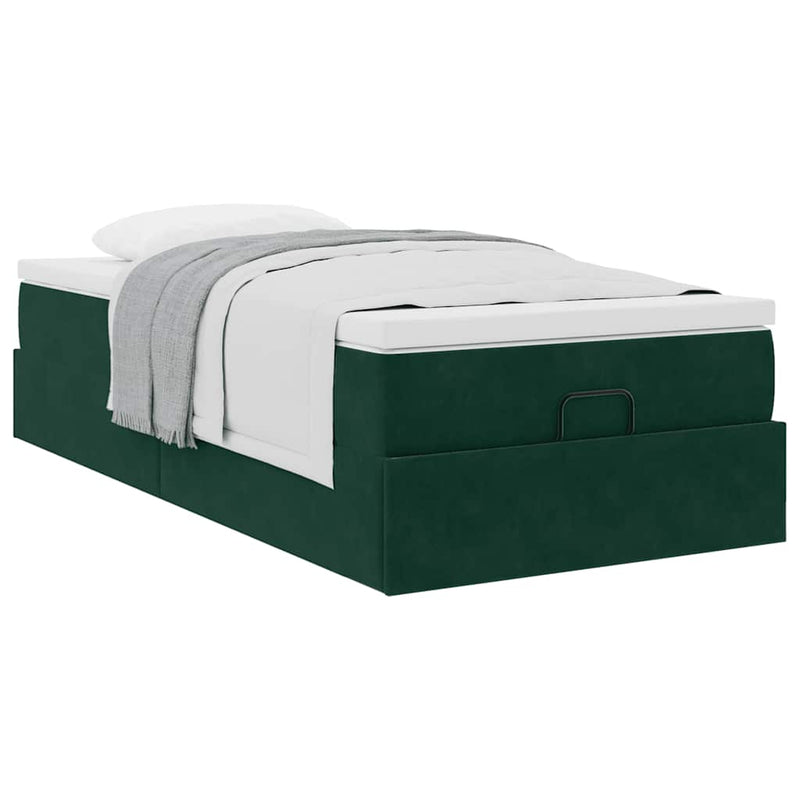 Cadru de pat otoman cu saltea catifea verde închis 90x200cm