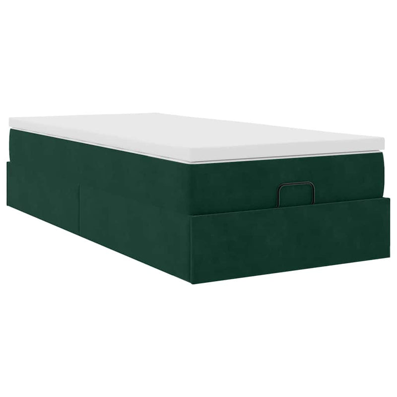Cadru de pat otoman cu saltea catifea verde închis 90x200cm
