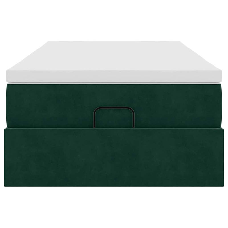 Cadru de pat otoman cu saltea catifea verde închis 90x200cm