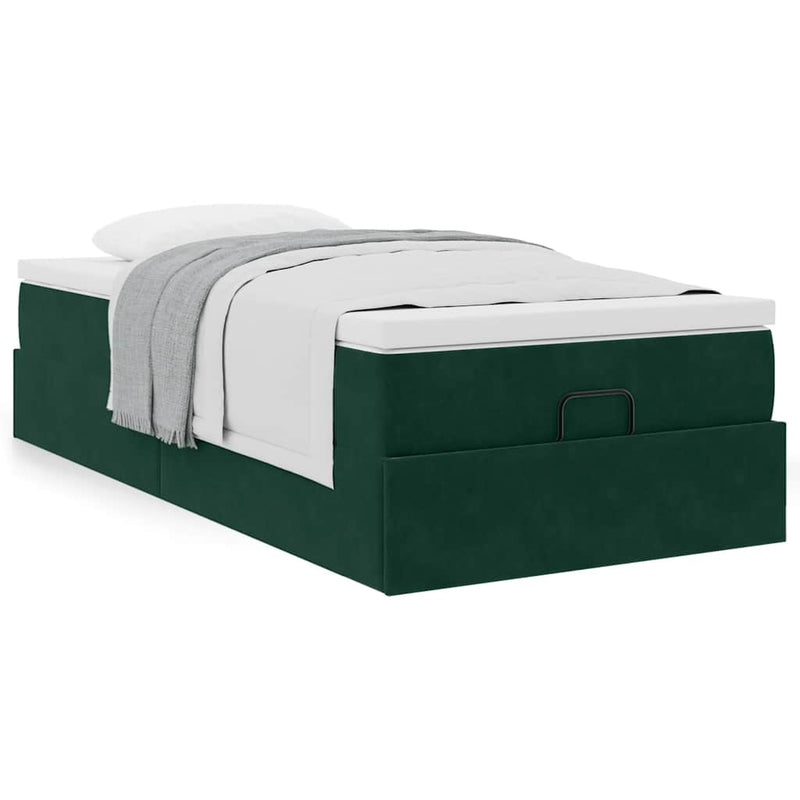 Cadru de pat otoman cu saltea verde închis 100x200cm catifea