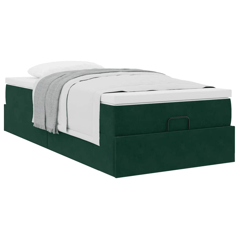 Cadru de pat otoman cu saltea verde închis 100x200cm catifea
