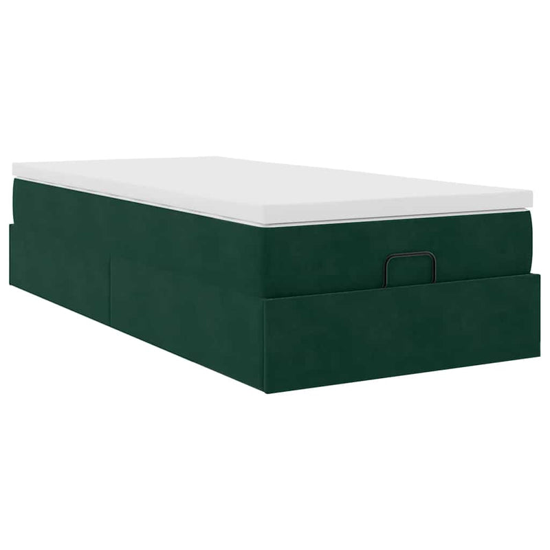 Cadru de pat otoman cu saltea verde închis 100x200cm catifea