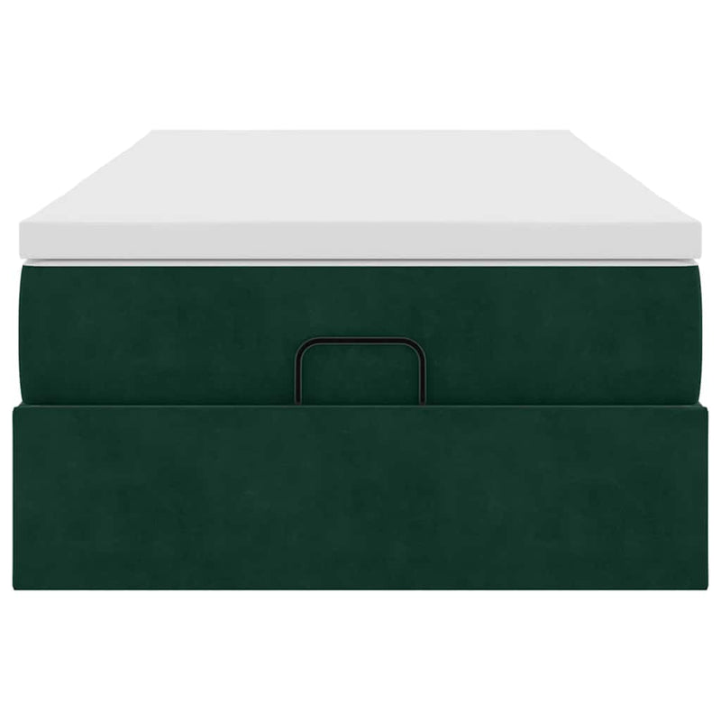 Cadru de pat otoman cu saltea verde închis 100x200cm catifea
